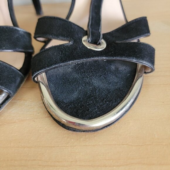 Stuart Weitzman T Strap Black Suede Double Ankle Buckle Strappy Heels Sandals - Picture 10 of 16
